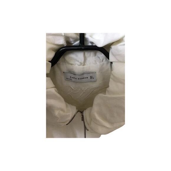 Zara White Linen Jacket Large Ruffle Collar And Cuff Tie Belt Fitted Statement - Picture 3 of 7